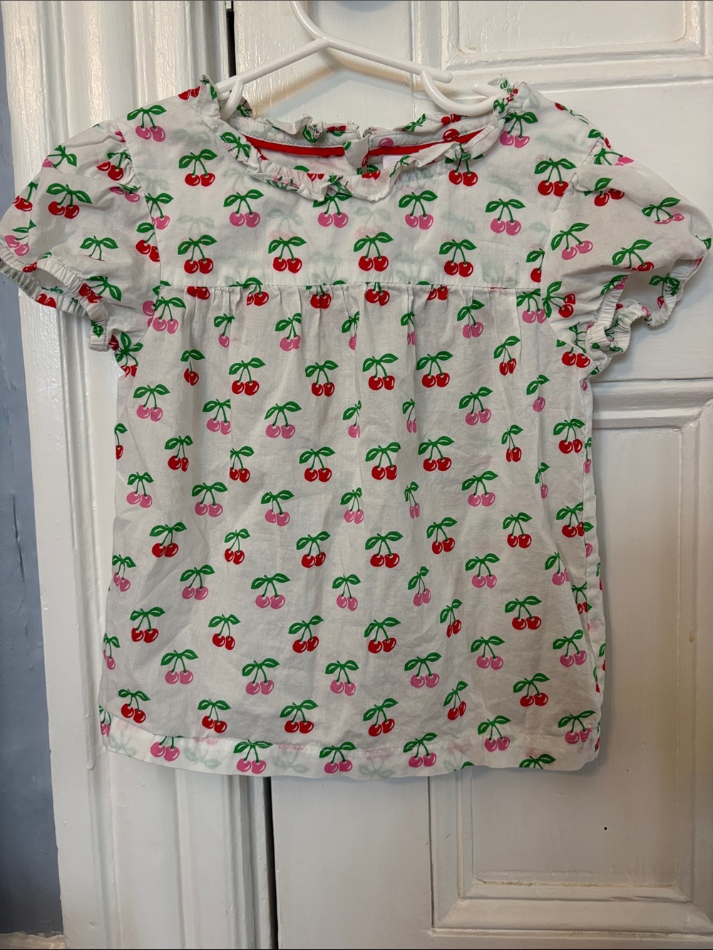 Boden White Short Sleeve Tee with Red & Pink Cherry Print